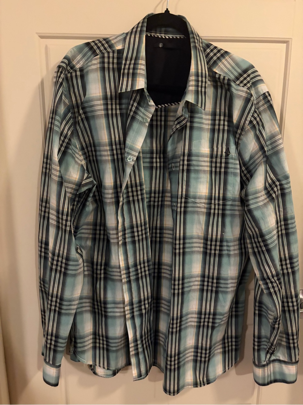 Volcom X Factor Plaid Long Sleeve Button Up – Blue Aqua Skate Shirt